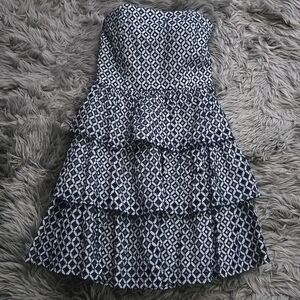 White House Black Market Strapless Navy and White Dress